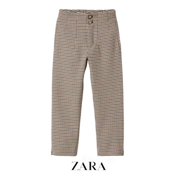 ZARA Kids | Brown | HIGH WAIST CHECKERED PANTS - Picture 1 of 6